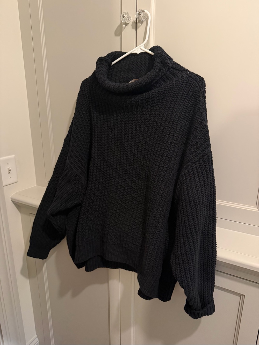 Free People Oversized Cozy Black Turtleneck Chunky Knit Sweater